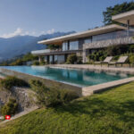 Piscina su terreno in pendenza in Ticino
