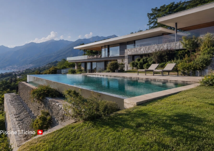 Piscina su terreno in pendenza in Ticino