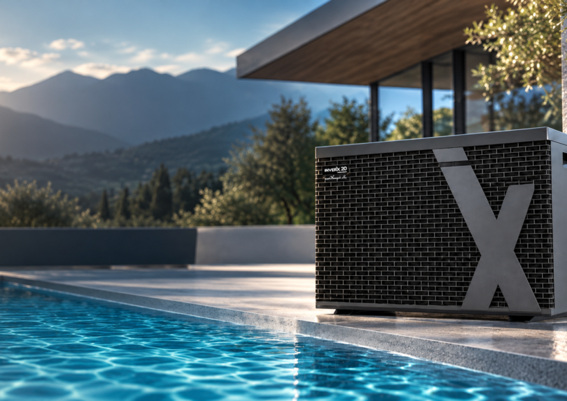 Pompa di calore Full Inverter installata accanto a una piscina